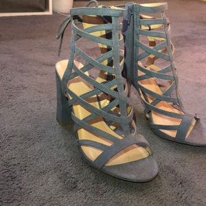 Blue suede heels. Never worn.